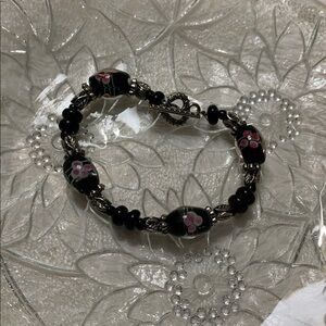 Murano art glass style beaded heart toggle clasp bracelet